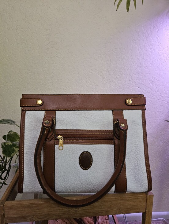 M.C. Marc Chantal Handbags - M. C. Pebbled Two-Tone Leather  Bag in White and Brown